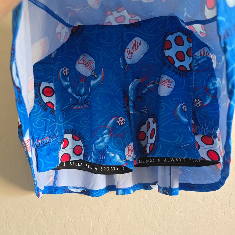 Pickleball Bella Drop Pleat Skort Lobster Monster Large Short under pockets Blue - Picture 3 of 10